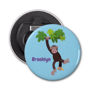 Cute chimpanzee in jungle hanging cartoon bottle opener