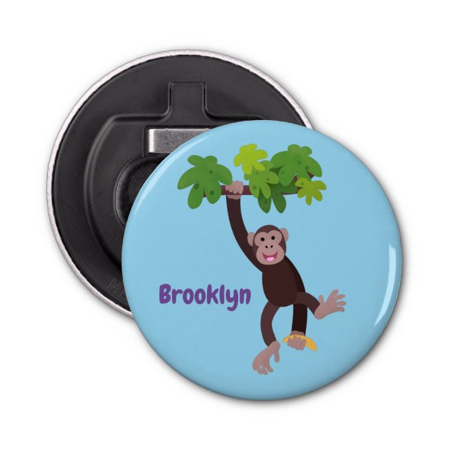 Cute chimpanzee in jungle hanging cartoon bottle opener (Front)
