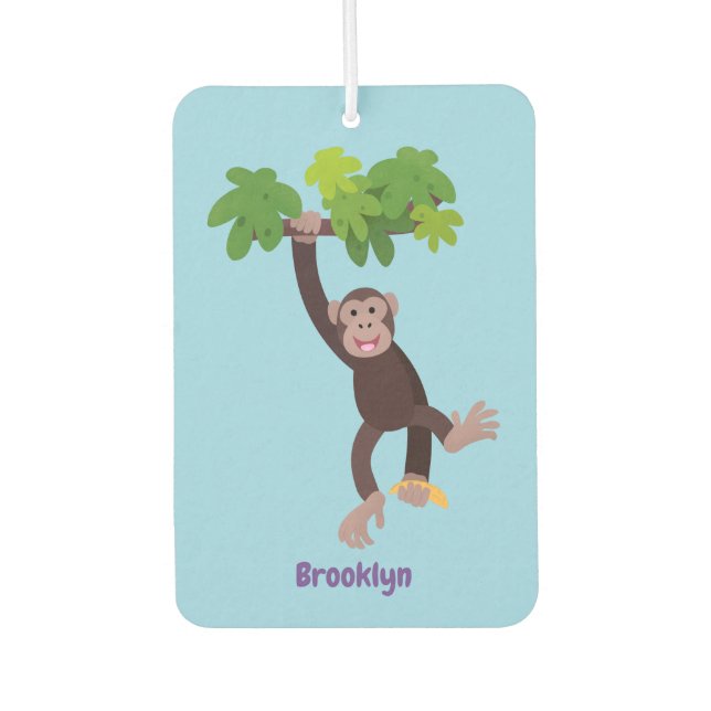 Cute chimpanzee in jungle hanging cartoon car air freshener (Front)
