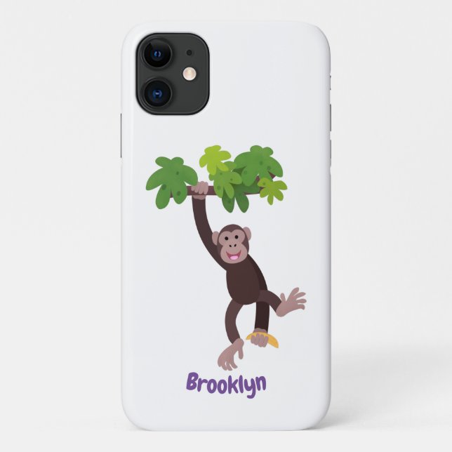 Cute chimpanzee in jungle hanging cartoon Case-Mate iPhone case (Back)