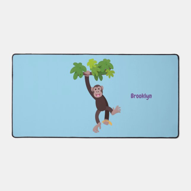 Cute chimpanzee in jungle hanging cartoon desk mat (Front)