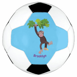 Cute chimpanzee in jungle hanging cartoon football