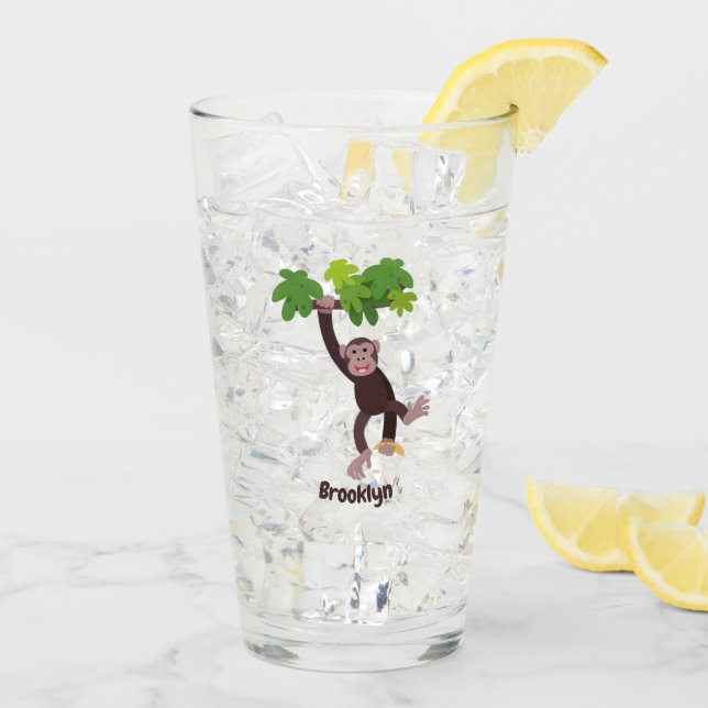 Cute chimpanzee in jungle hanging cartoon glass (Back Ice)