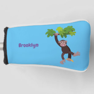 Cute chimpanzee in jungle hanging cartoon golf head cover