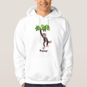 Cute chimpanzee in jungle hanging cartoon hoodie