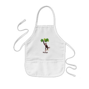 Cute chimpanzee in jungle hanging cartoon kids apron