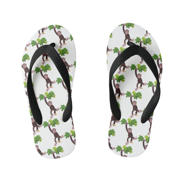 Cute chimpanzee in jungle hanging cartoon kid's flip flops (Footbed)