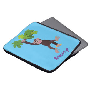 Cute chimpanzee in jungle hanging cartoon laptop sleeve