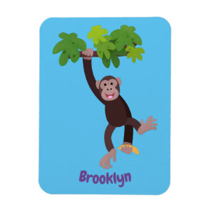 Cute chimpanzee in jungle hanging cartoon magnet