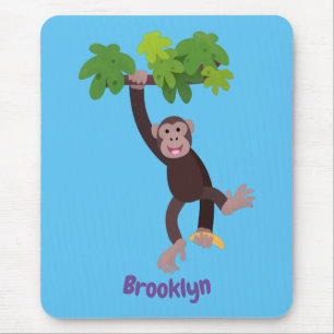 Cute chimpanzee in jungle hanging cartoon mouse mat