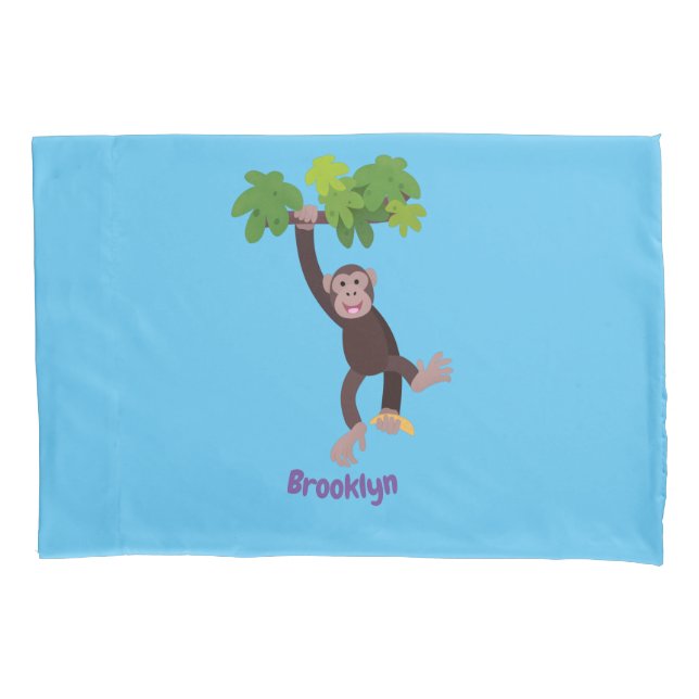 Cute chimpanzee in jungle hanging cartoon pillowcase (Front)
