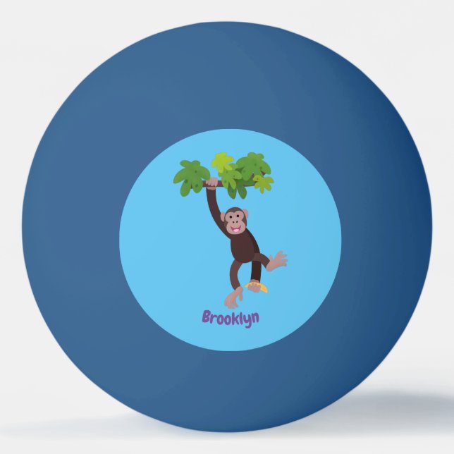 Cute chimpanzee in jungle hanging cartoon ping pong ball (Front)