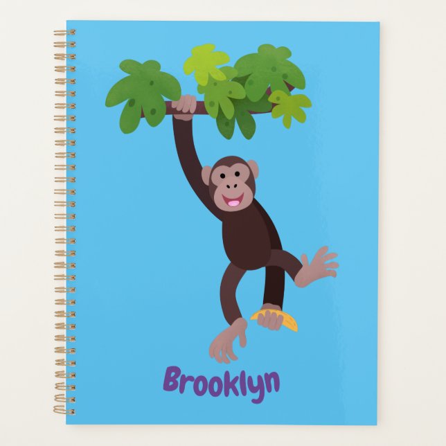 Cute chimpanzee in jungle hanging cartoon planner (Front)