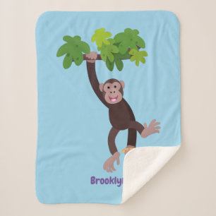 Cute chimpanzee in jungle hanging cartoon sherpa blanket