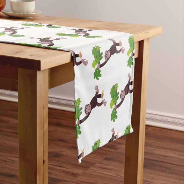 Cute chimpanzee in jungle hanging cartoon short table runner (In Situ)