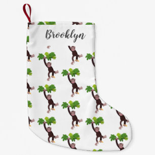 Cute chimpanzee in jungle hanging cartoon small christmas stocking
