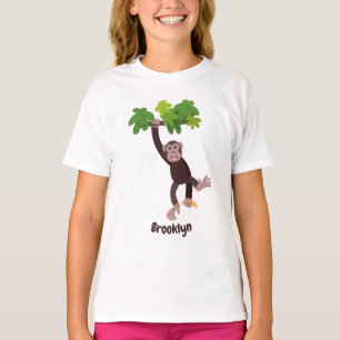 Cute chimpanzee in jungle hanging cartoon T-Shirt