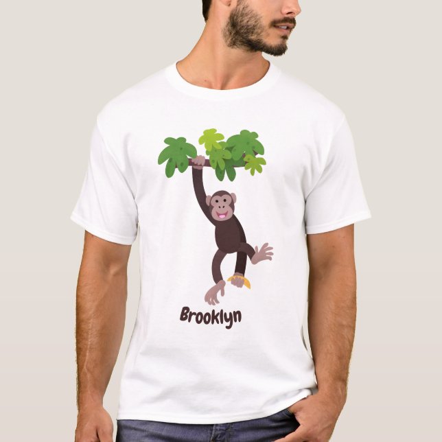 Cute chimpanzee in jungle hanging cartoon T-Shirt (Front)