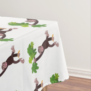 Cute chimpanzee in jungle hanging cartoon tablecloth