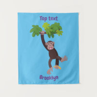 Cute chimpanzee in jungle hanging cartoon