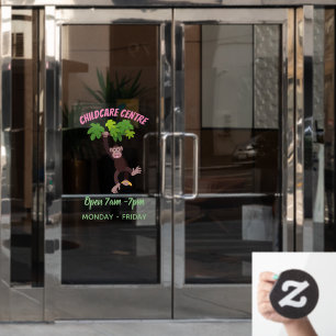 Cute chimpanzee in jungle hanging cartoon window cling