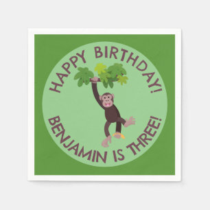 Cute chimpanzee in jungle personalised birthday napkin