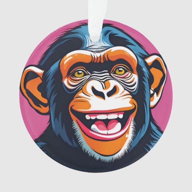 Cute Chimpanzee Laughs Ornament (Front)