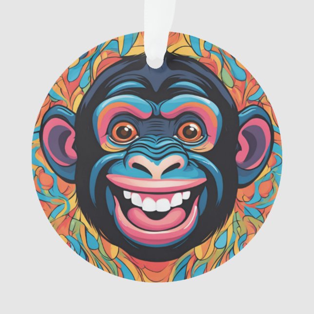 Cute Chimpanzee Laughs Ornament (Front)