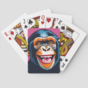 Cute Chimpanzee Laughs Playing Cards