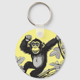 Cute chimpanzee on the branch greets key ring