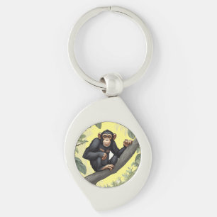 Cute chimpanzee on the branch greets key ring