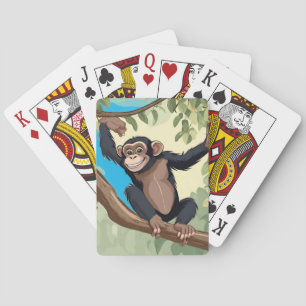 Cute Chimpanzee Playing Cards