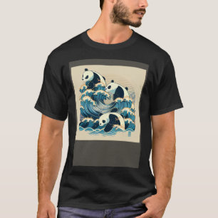 Cute China Pandas surfing great wave Japanese clas T-Shirt