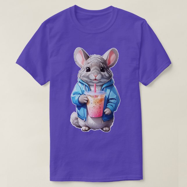 Cute Chinchilla in a hoodie drinking bubble tea bo T-Shirt (Design Front)