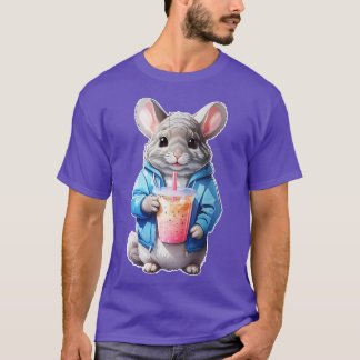 Cute Chinchilla in a hoodie drinking bubble tea bo T-Shirt