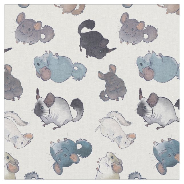 Cute Chinchilla Scatter Cute Animals On White Fabric (Close Up)