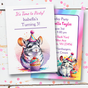 Cute Chinchilla Themed Girl's Birthday Party Invitation