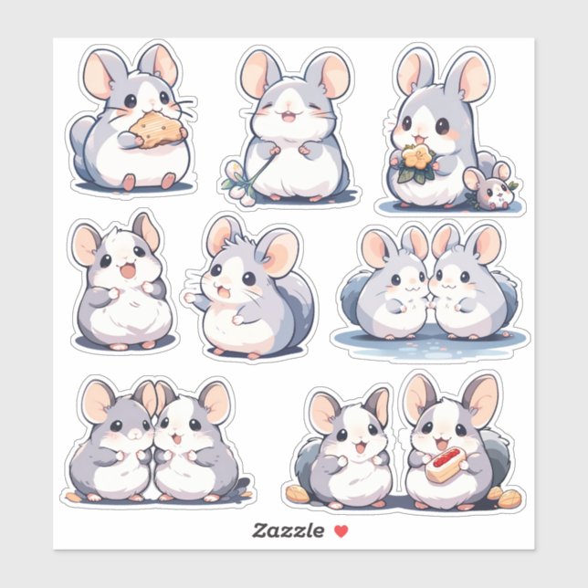 Cute Chinchillas Custom-Cut Vinyl Stickers (Sheet)