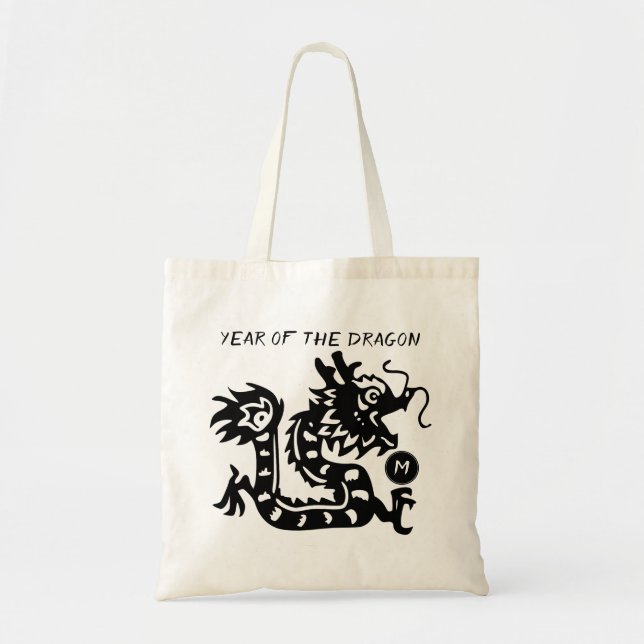 Cute Chinese Dragon Year paper-cut 2024 Monogram B Tote Bag (Front)
