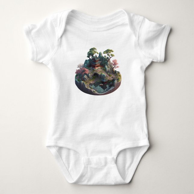 Cute Chinese Fantasy 3D Landscape Baby Bodysuit (Front)