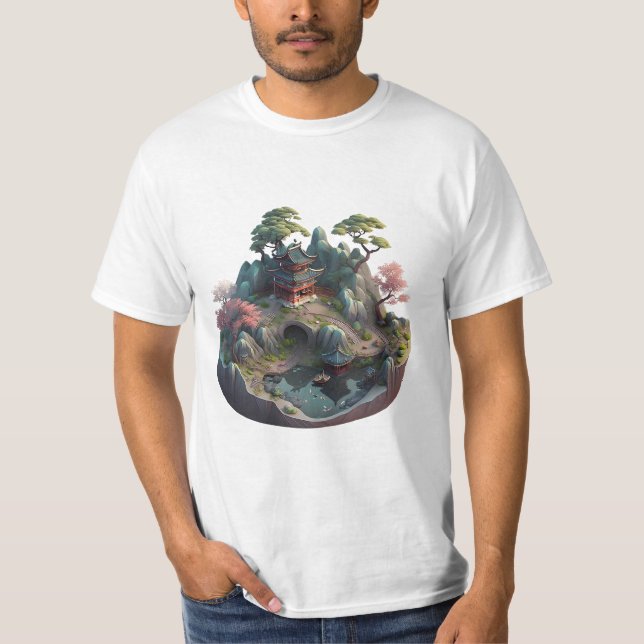 Cute Chinese Fantasy 3D Landscape Men's Tshirt (Front)