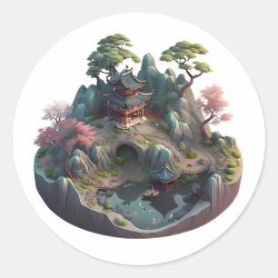 Cute Chinese Fantasy 3D Landscape Round Stickers