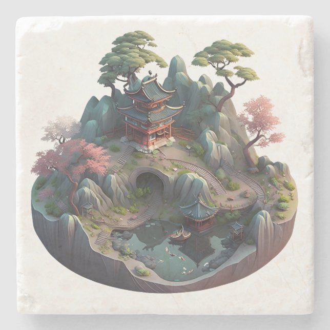 Cute Chinese Fantasy 3D Landscape Stone Coaster (Front)