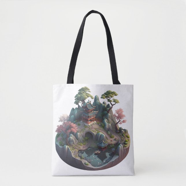Cute Chinese Fantasy 3D Landscape Tote Bag (Front)