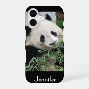 Cute Chinese Giant Panda Black Trim, Custom Name iPhone 16 Case