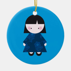 Cute chinese girl ceramic tree decoration