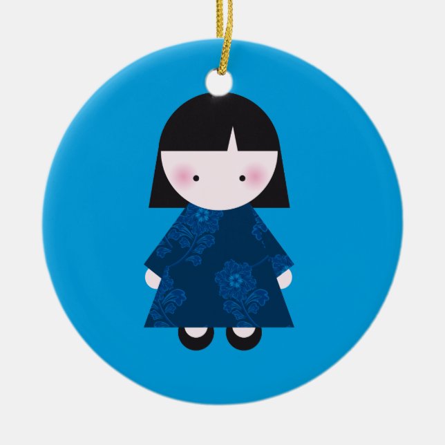 Cute chinese girl ceramic tree decoration (Front)