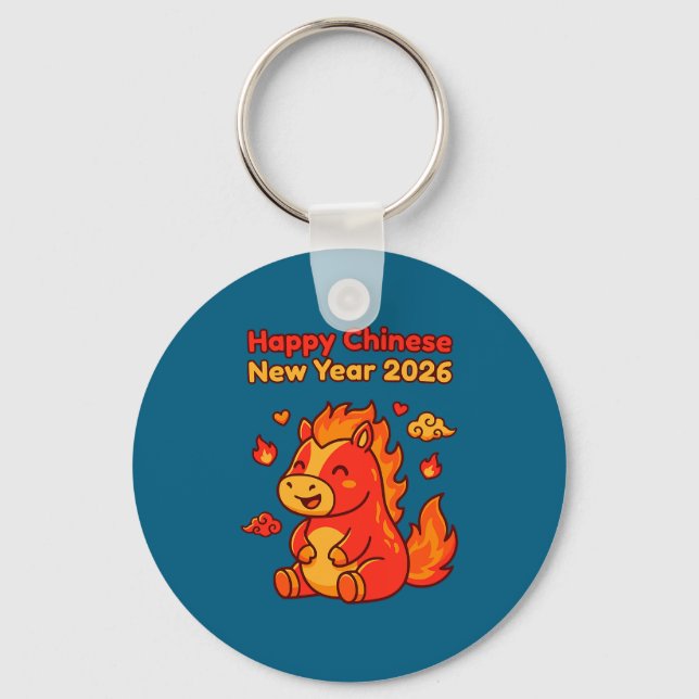 Cute Chinese Lunar Horse Premium Tri Key Ring (Front)