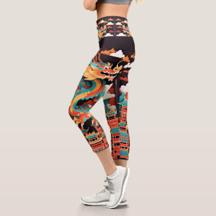 Cute Chinese New Year Dragon Origami HWCL2 Capri Leggings