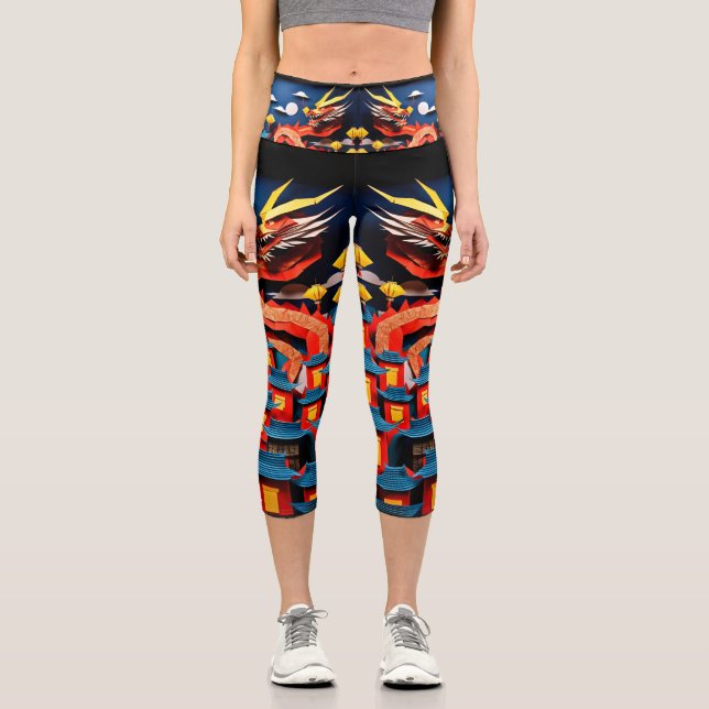 Cute Chinese New Year Dragon Origami HWCL3 Capri Leggings (Front)
